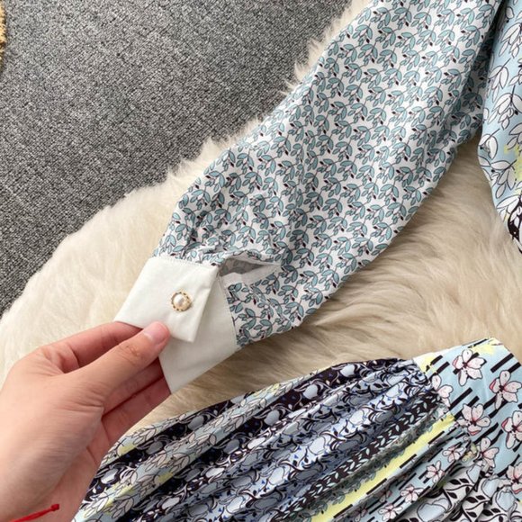 Elegant Breasted Print Tops And Midi Skirt Set - Picture 13 of 13